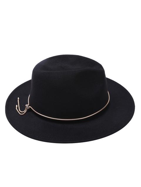 Sombrero Fedora De Fieltro Con Cadena De Metal De Jadoku Negro