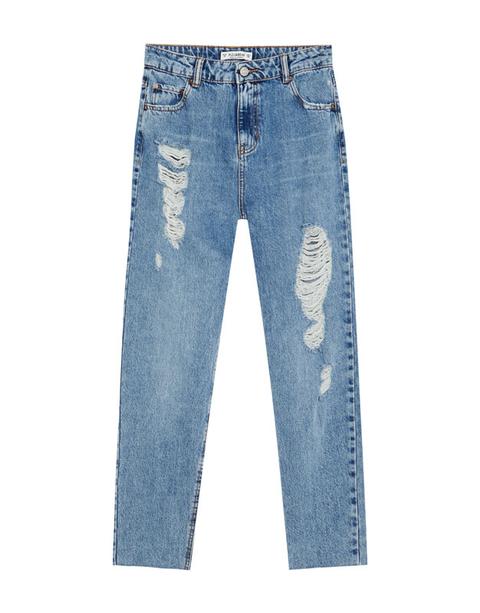 Jeans Mom Fit Effetto Consumato