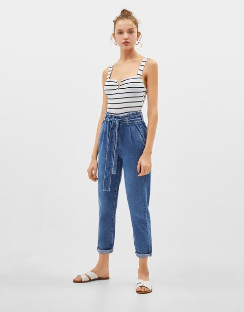 high waisted paperbag jeans