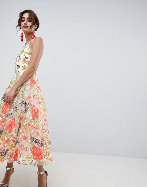 Vestido Midi De Graduación Con Cuello Halter Y Flores Bordadas De Asos Edition