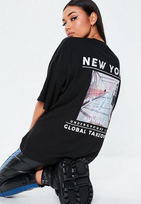 Black New York Back Print Oversized T Shirt, Black