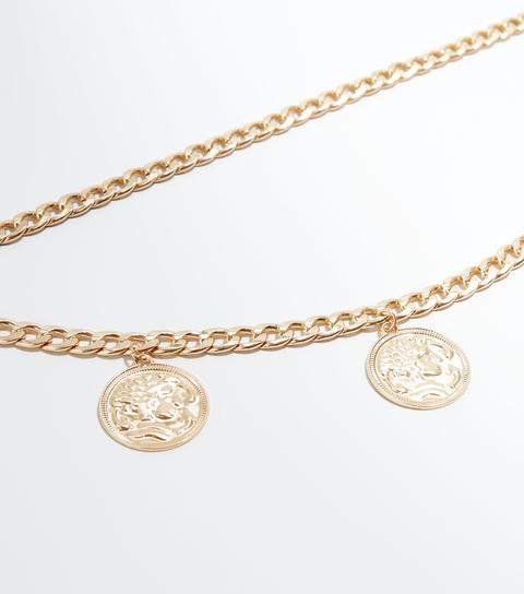 Gold Coin Pendant Layered Chain Belt New Look