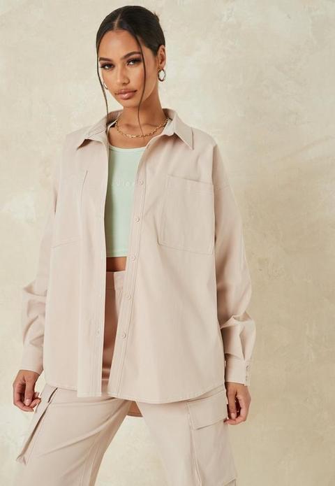 Stone Co Ord Top Stitch Oversized Utility Shirt, Stone
