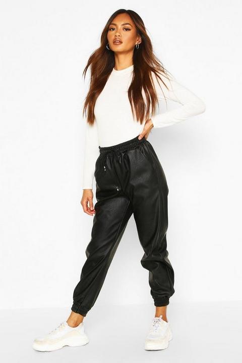 Womens Leather Look Relaxed Fit Jogger - Black - S, Black