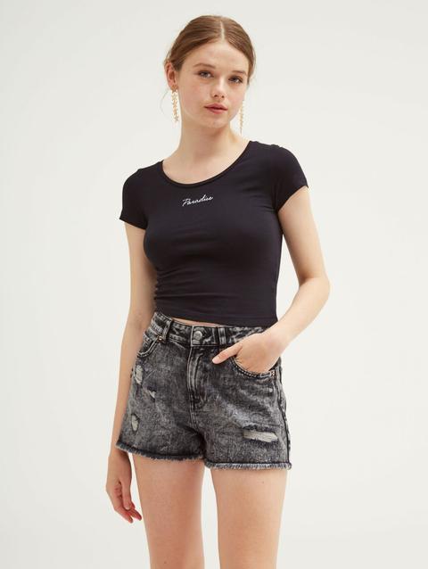 Shorts Denim Con Rotture Nero Denim