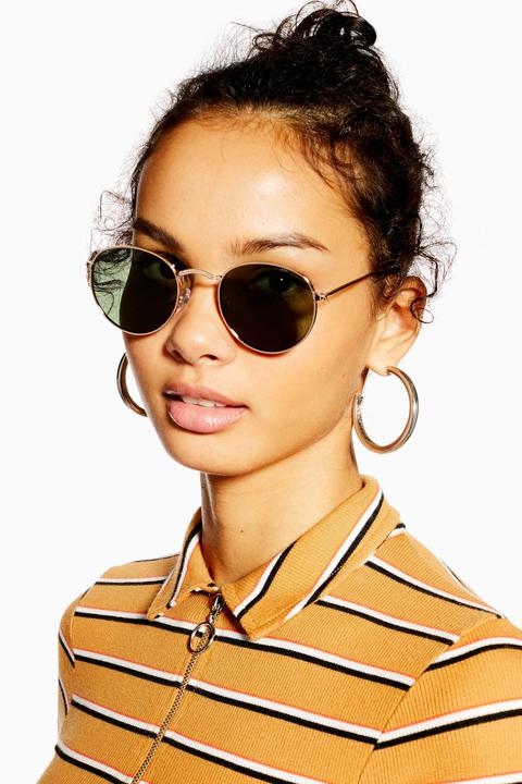 Womens Metro Round Sunglasses - Gold, Gold