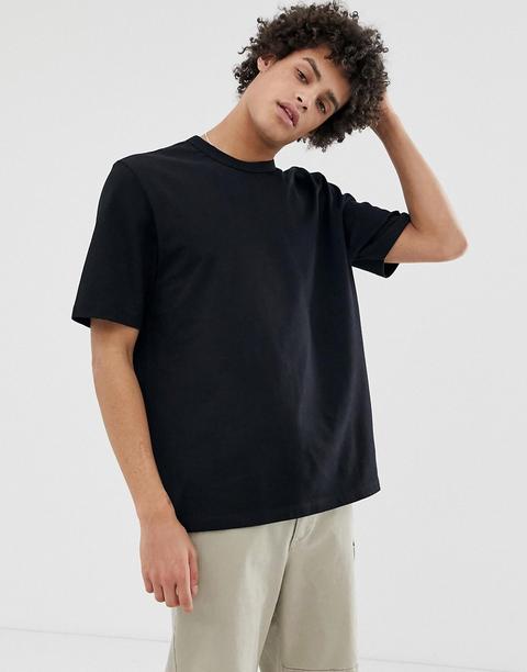 Asos White - T-shirt Pesante Nera Vestibilità Larga - Nero