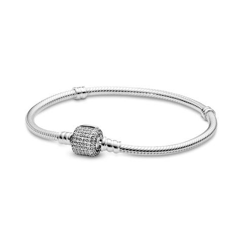 Pandora Moments Sparkling Pavé Clasp Snake Chain Bracelet - Sterling Silver / Clear