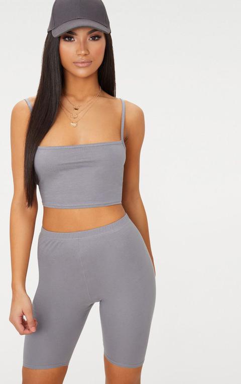 Charcoal Grey Jersey Square Neck Crop Top