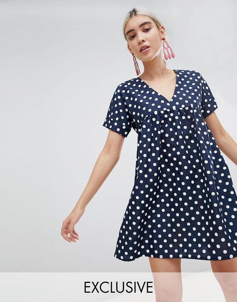 Esclusiva Prettylittlething - Vestito Grembiule A Pois - Navy