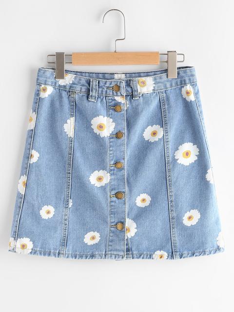 Gonna Dijeans Con Stampa Di Daisy