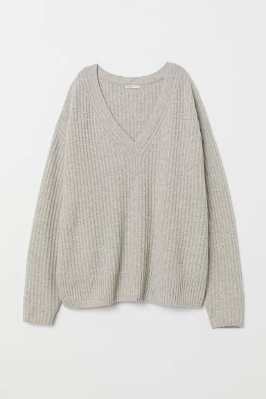 H & M - Pullover In Lana Scollo A V - Grigio