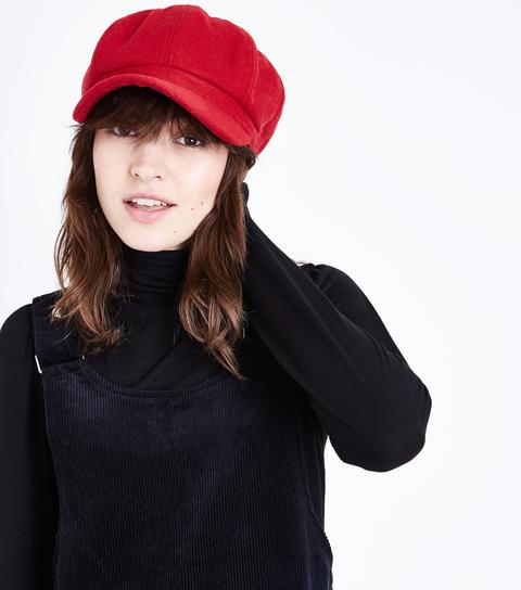 Red Felt Baker Boy Hat New Look