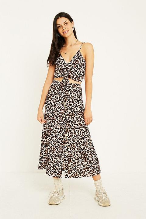 Uo Ella Leopard Print Midi Skirt