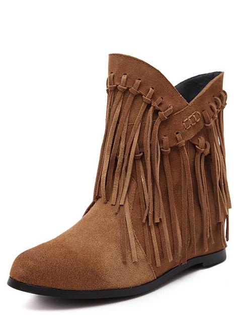 Brown Round Toe Tassel Boots