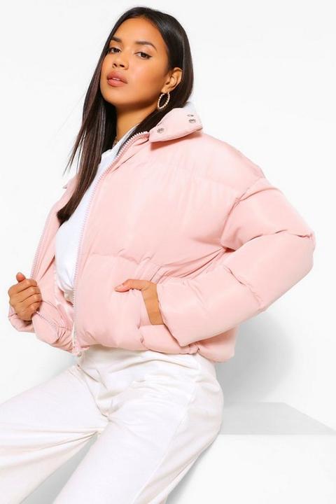 Womens Funnel Neck Wrap Puffer Jacket - Pink - 12, Pink