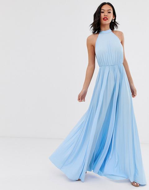 halter pleated waisted maxi dress