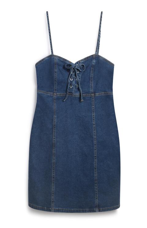 Blaues Jeanskleid Mit Zierknoten