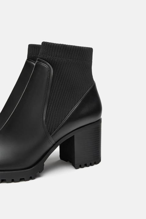 sock style heeled ankle boots