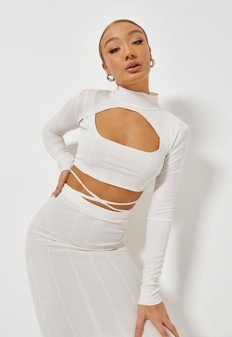 Cream Co Ord Cut Out Turtle Neck Crop Top, Cream