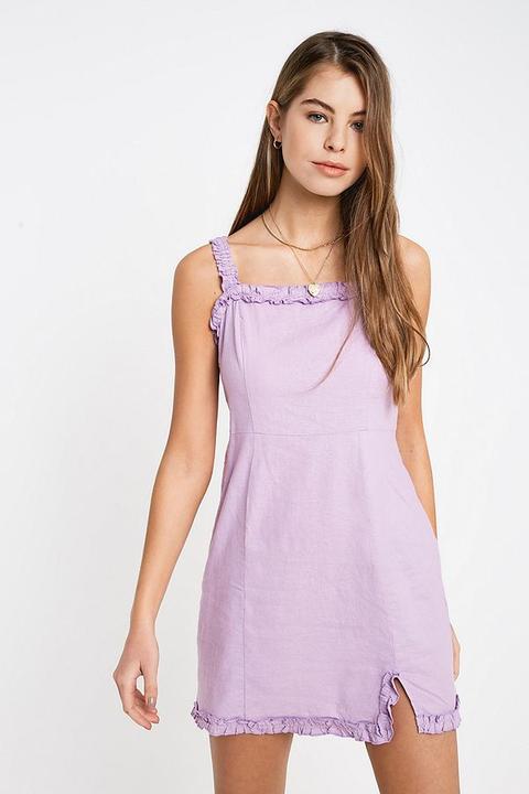 uo wren linen ruffle mini dress