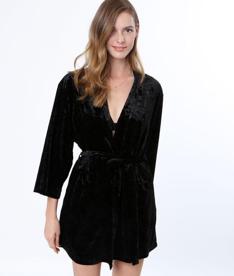 Suzie Bata Tipo Kimono De Terciopelo Negro