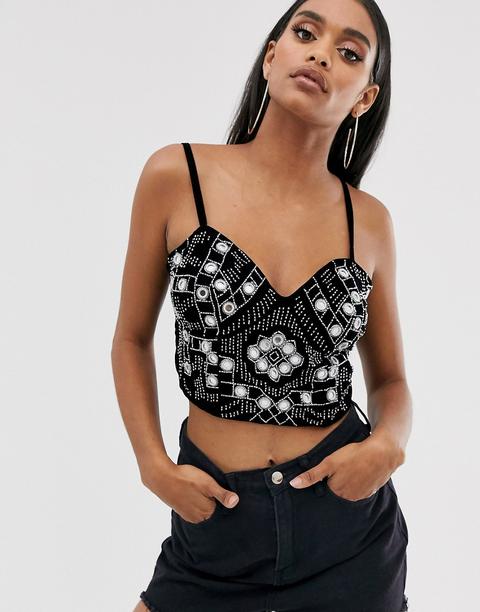 Sujetador Tipo Top De Terciopelo Con Adornos De Asos Design-negro