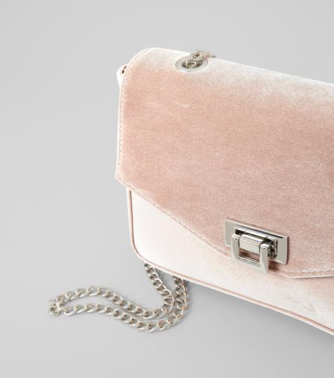 Pink Velvet Lock Front Shoulder Bag