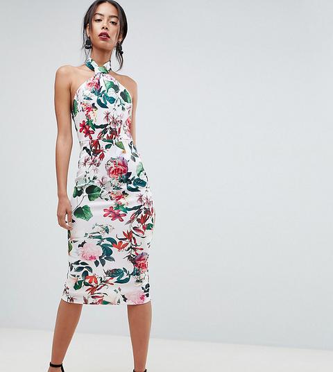 Vestido Midi Con Cuello Halter Y Diseño Floral De Asos Design Tall