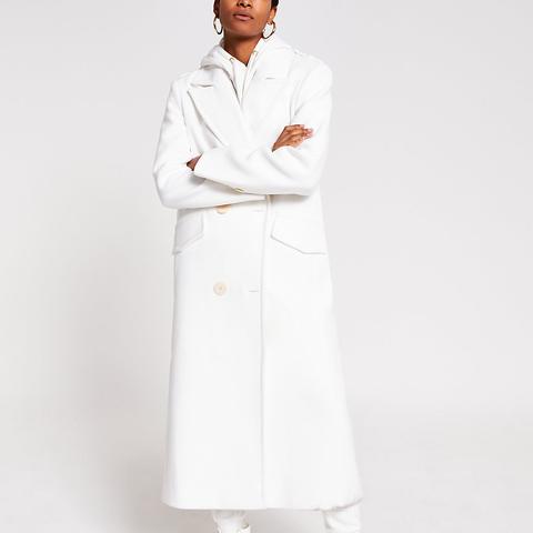 White Long Line Double Breasted Coat