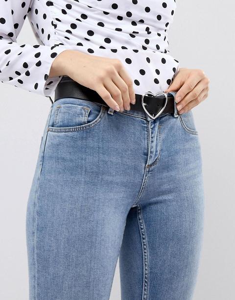 Asos Design Heart Buckle Waist And Hip Jeans Belt In Silver-black