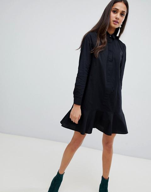 Asos Design Peplum Mini Shirt Dress-black