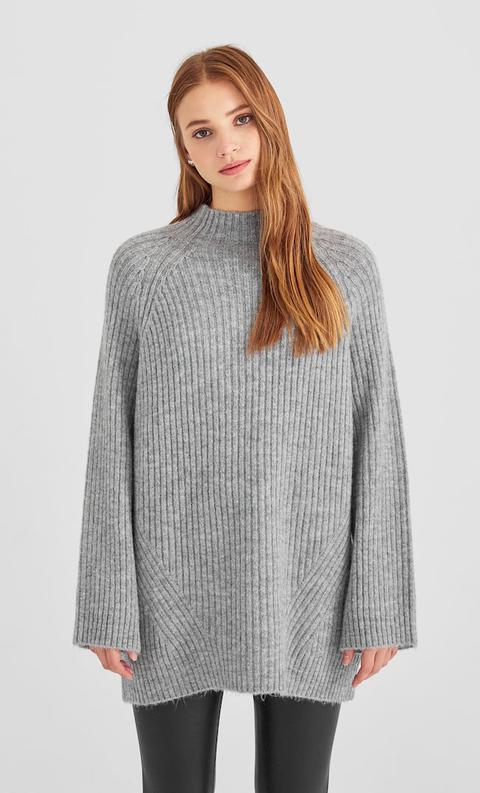 Stradivarius Pull Col Cheminée Femme Gris Moyen Xs