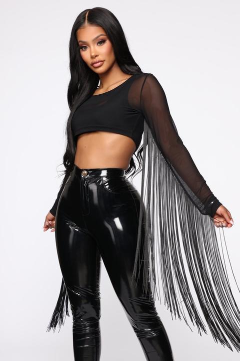 Angel Falls Fringe Top - Black