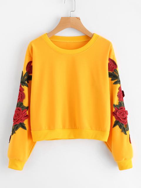 Sudadera Con Flores En Las Mangas