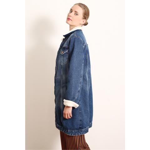 Cappotto In Denim Con Eco-pelo