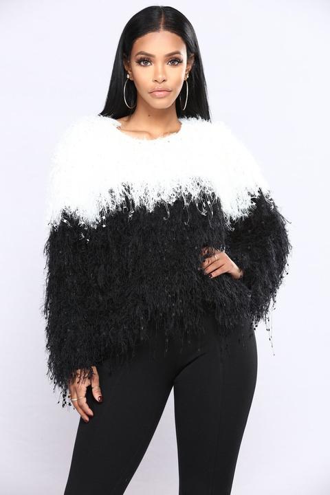 Shaggy Baby Fuzzy Sweater - White/black