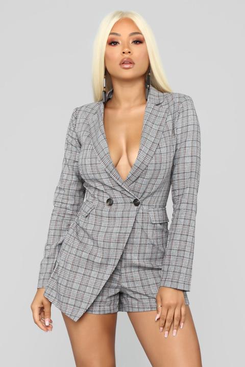 Long Hours Blazer Romper - Black/combo