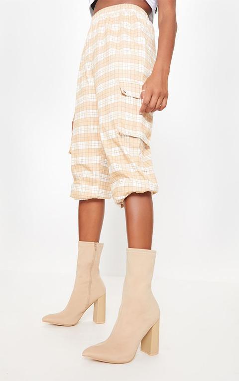 Beige Pointed Toe Lycra Sock Boot