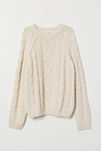 H & M - Pullover In Maglia A Trecce - Bianco