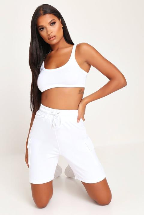 White Brushed Cargo Shorts