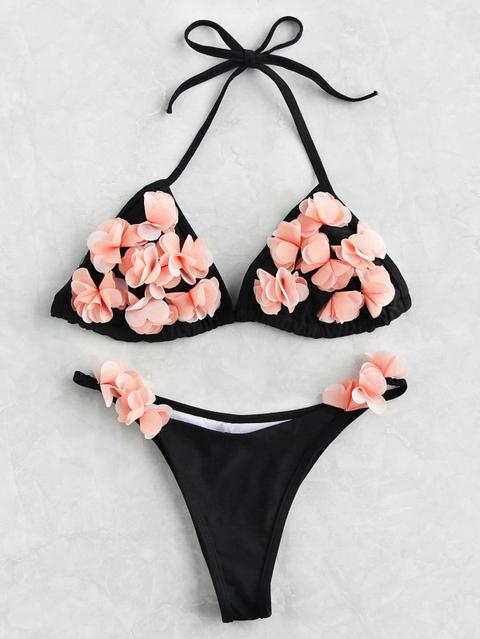 Set Bikini En Triángulo Con Adornos De Flor