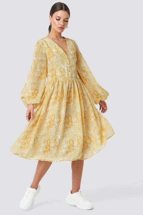 Printed Midi Dress Gelb