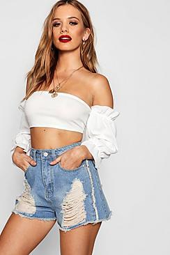 Petite High Rise Distressed Denim Short