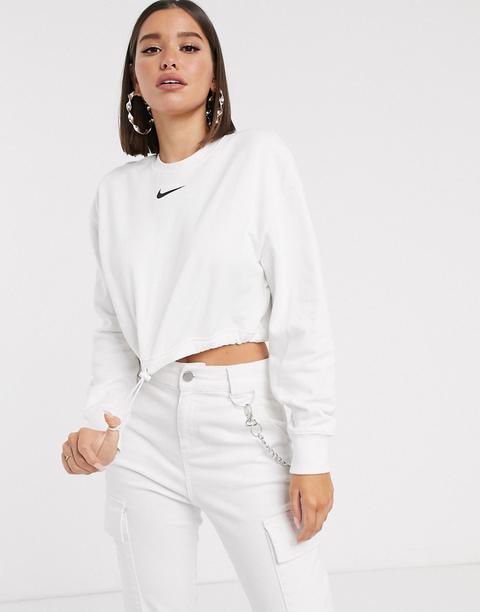 nike elastic drawcord cropped mini swoosh white sweatshirt