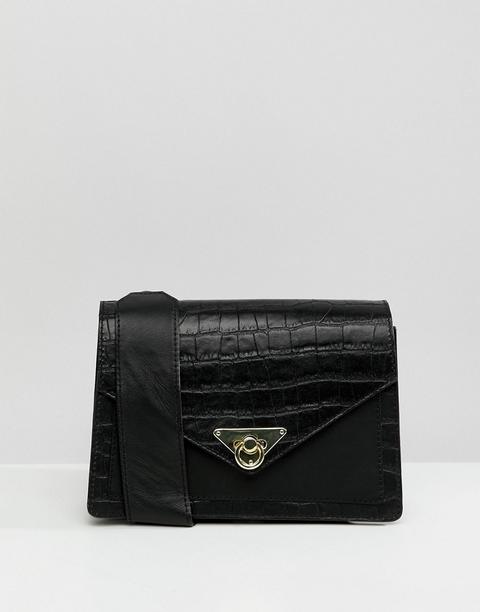 Asos Design - Borsa Da Spalla In Misto Pelle Coccodrillata - Nero