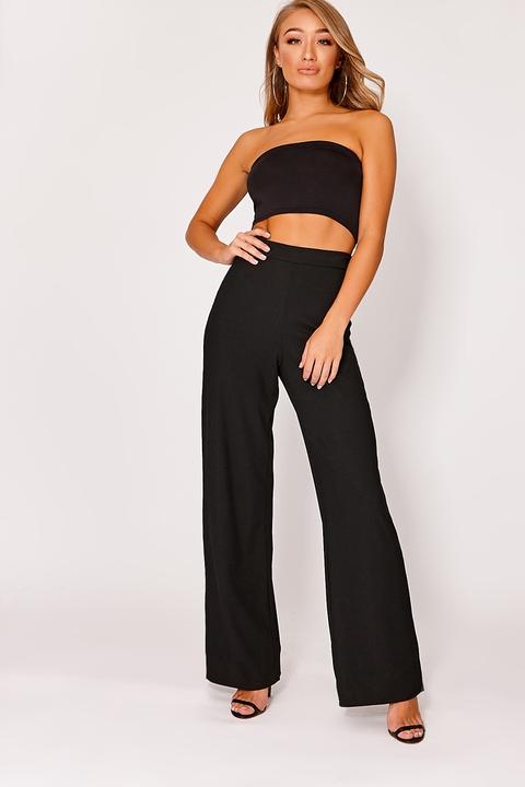 Black Trousers - Kiyah Black Ribbed Wide Leg Trousers