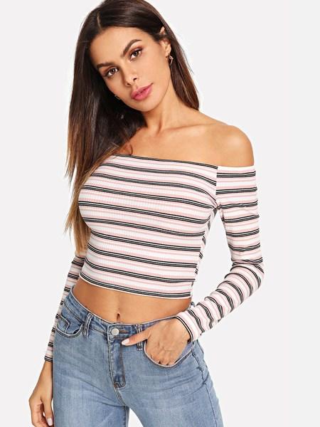 Blusa Spalle Scoperte A Righe