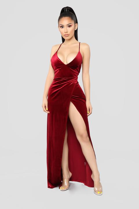 red velvet maxi dress