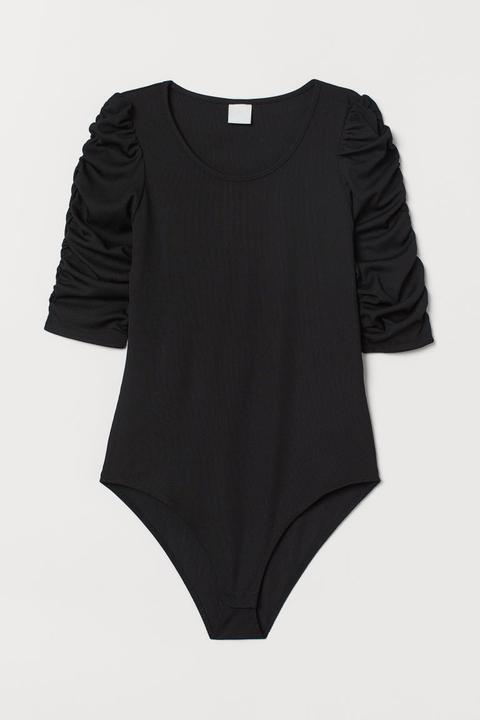 H & M - Body In Jersey Maniche Sbuffo - Nero